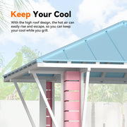 Modern Shade Hardtop Gazebo 8' x 8', Grill Gazebo with USB Charging Socket and Hooks, Outdoor Gazebo with 2 Open Sides, Coastal-Inspired Roof, Galvanized Steel Outdoor Bar for Swimming Pool, Backyard