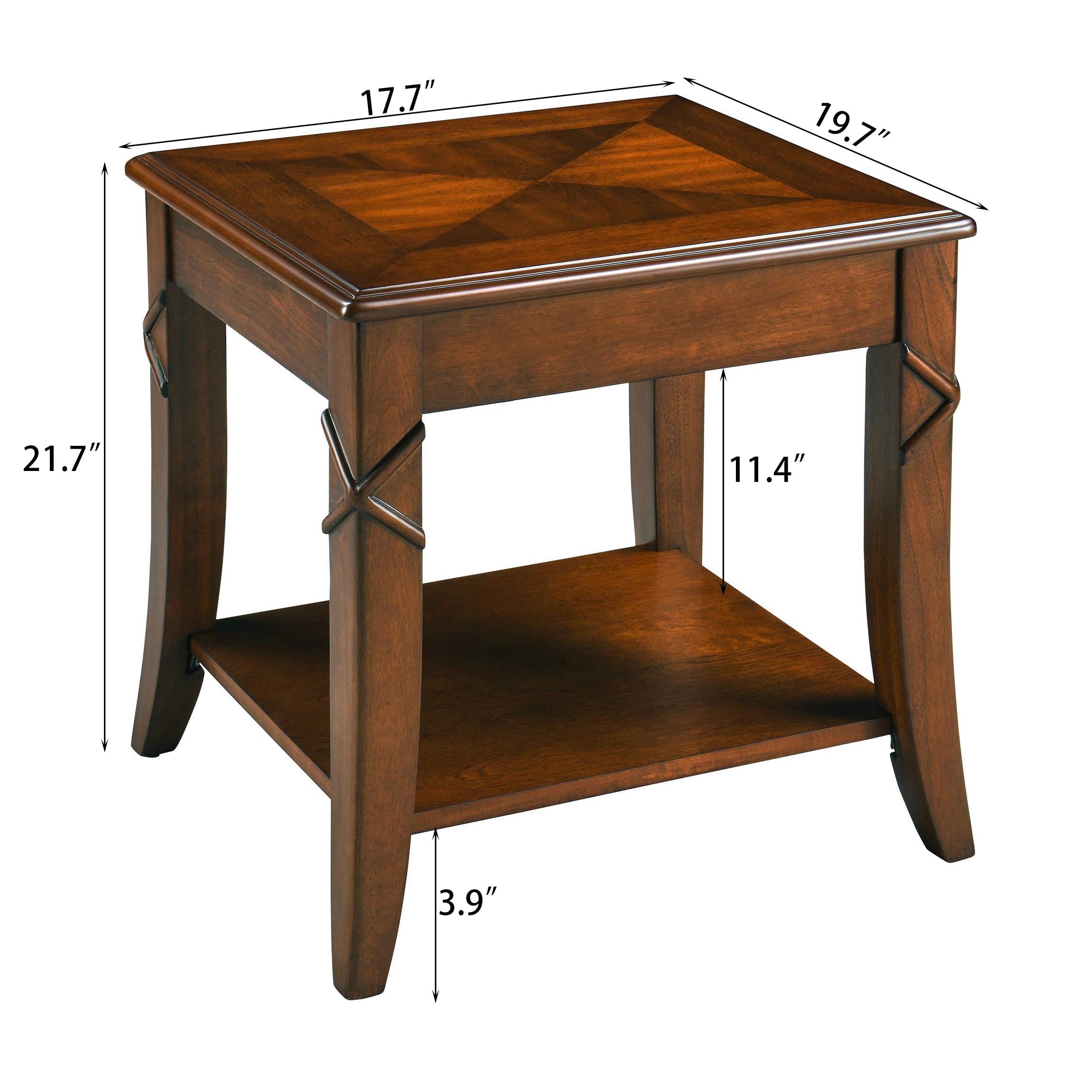 Living Room Tables Set of 3- One Coffee Table and Two End Table with Carved Tabletop and Leg, Mid-Century Sofa Beside Table and Center Table with Carved Legs, Easy Assembly, Cherry Brown KFZ-CJZ-DR200