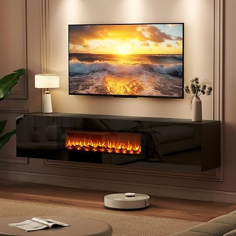 70" Floating TV Stand with Electric Fireplace