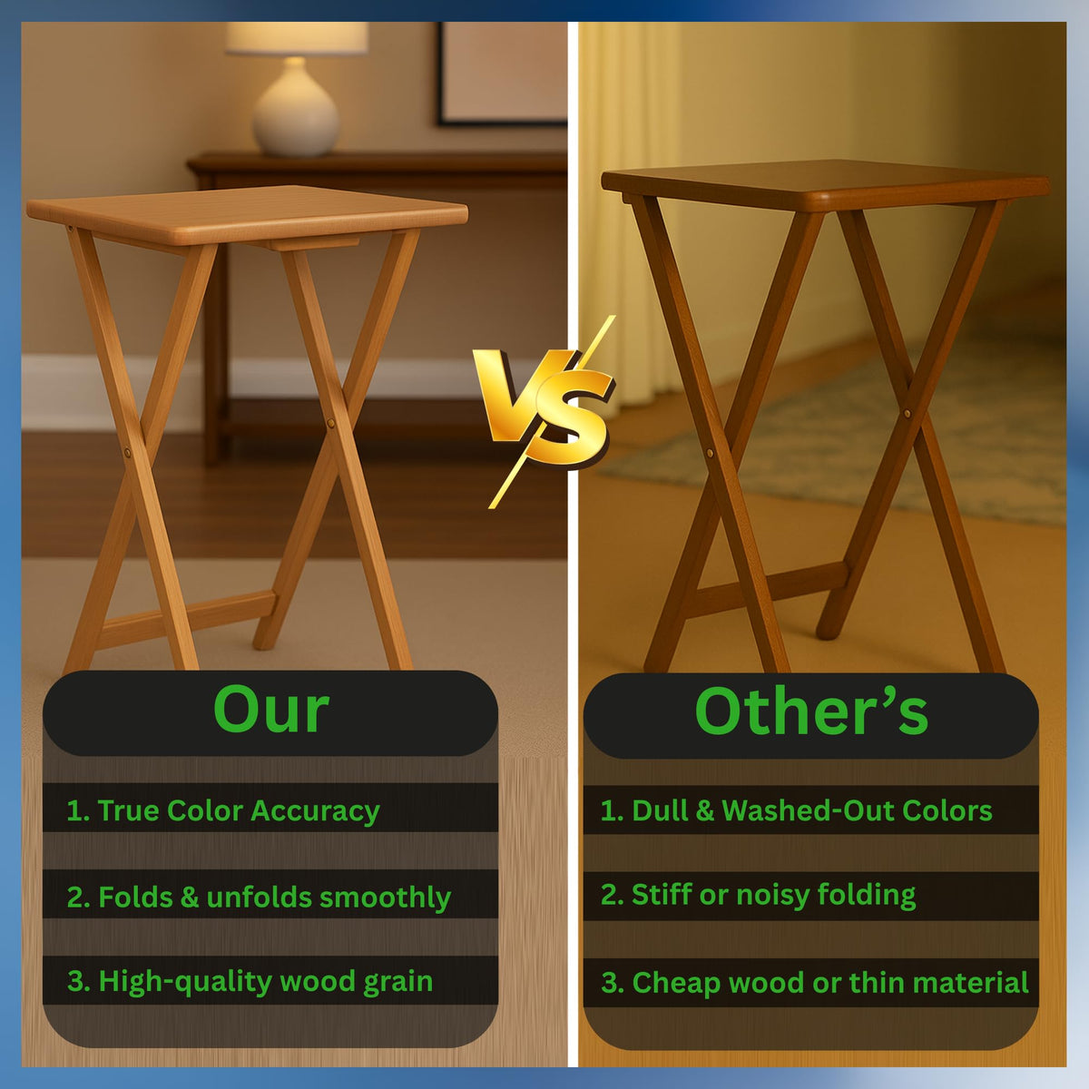 Oakestry 2-Piece Solid Wood TV Tray Table Set | Foldable Snack & Laptop Desk | Portable Folding Dinner Side Table | Space Saving | Natural Finish