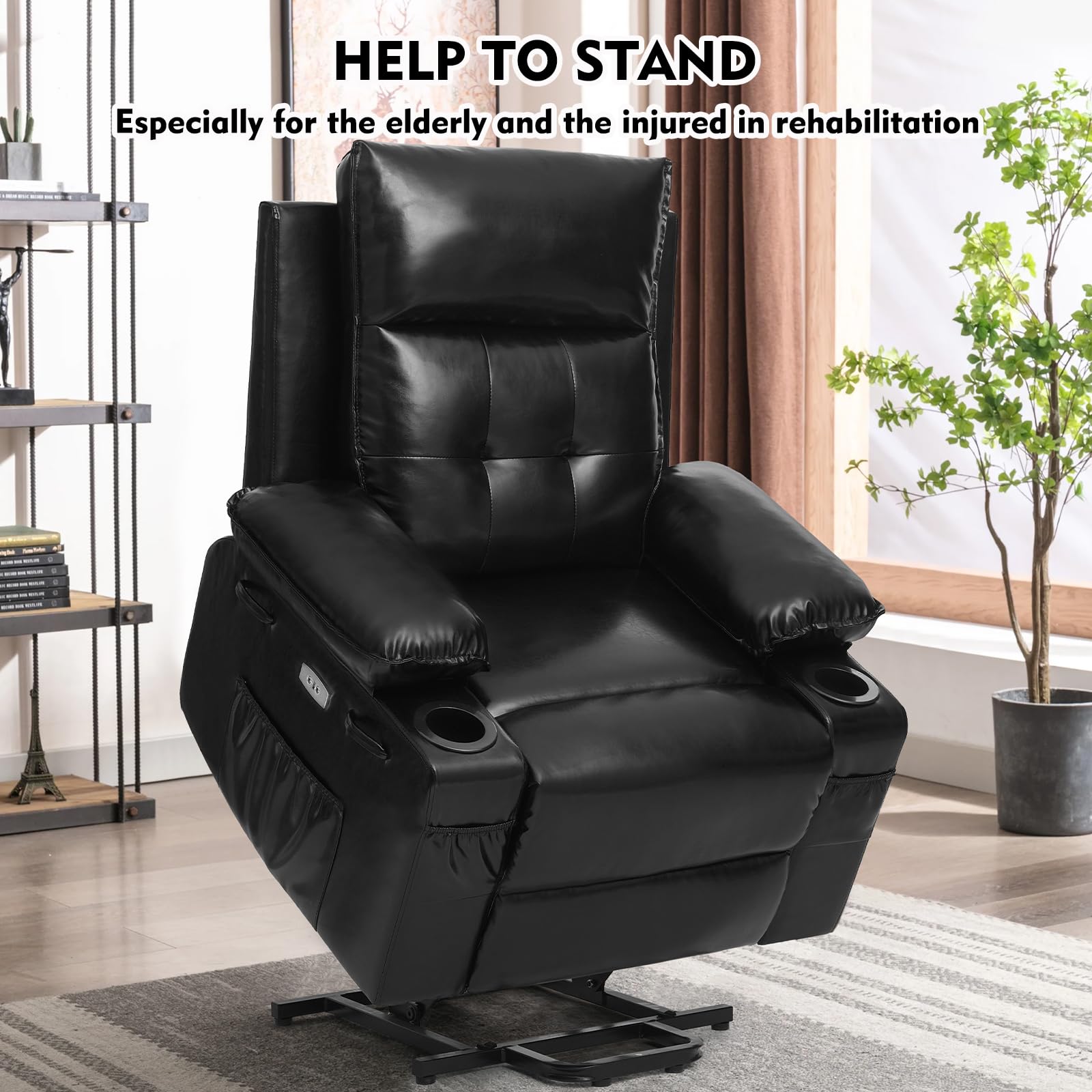 Polar Aurora Power Lift Chair for Elderly,Electric Recliner Chair with Vibrating Massage & Heating,Living Room Chair with Thickened armrest,USB Ports,2 Cup Holders