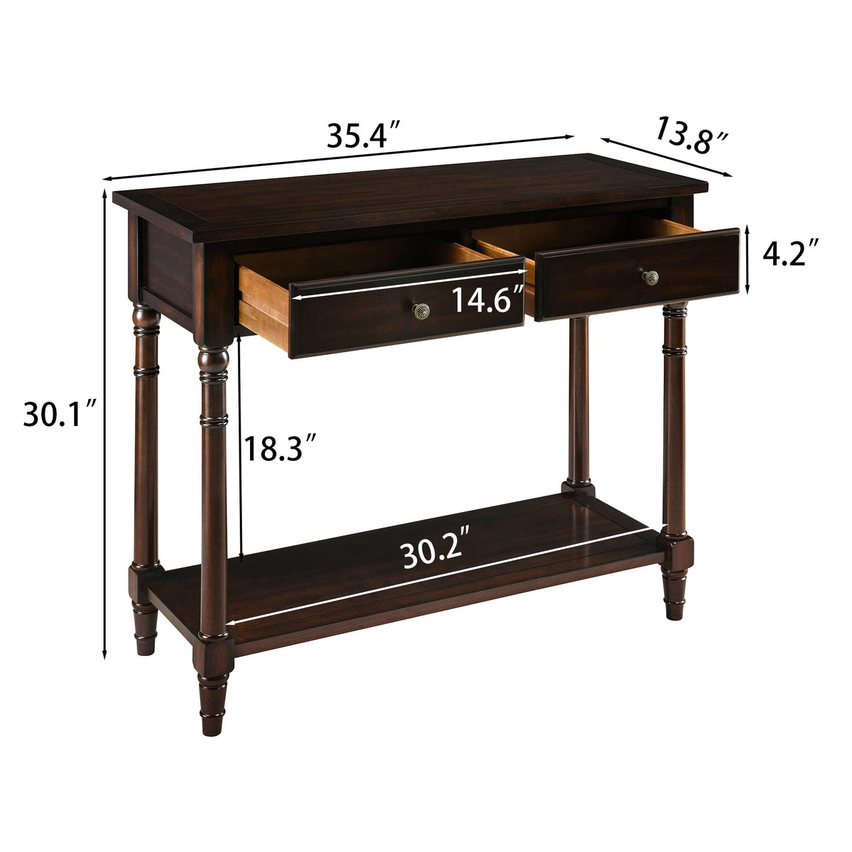 Solid Wood Console Table with Drawers
