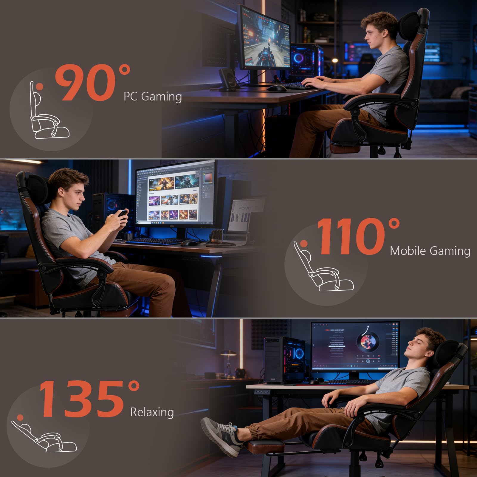 Ergonomic Gaming Chair with Footrest & Memory Foam Support