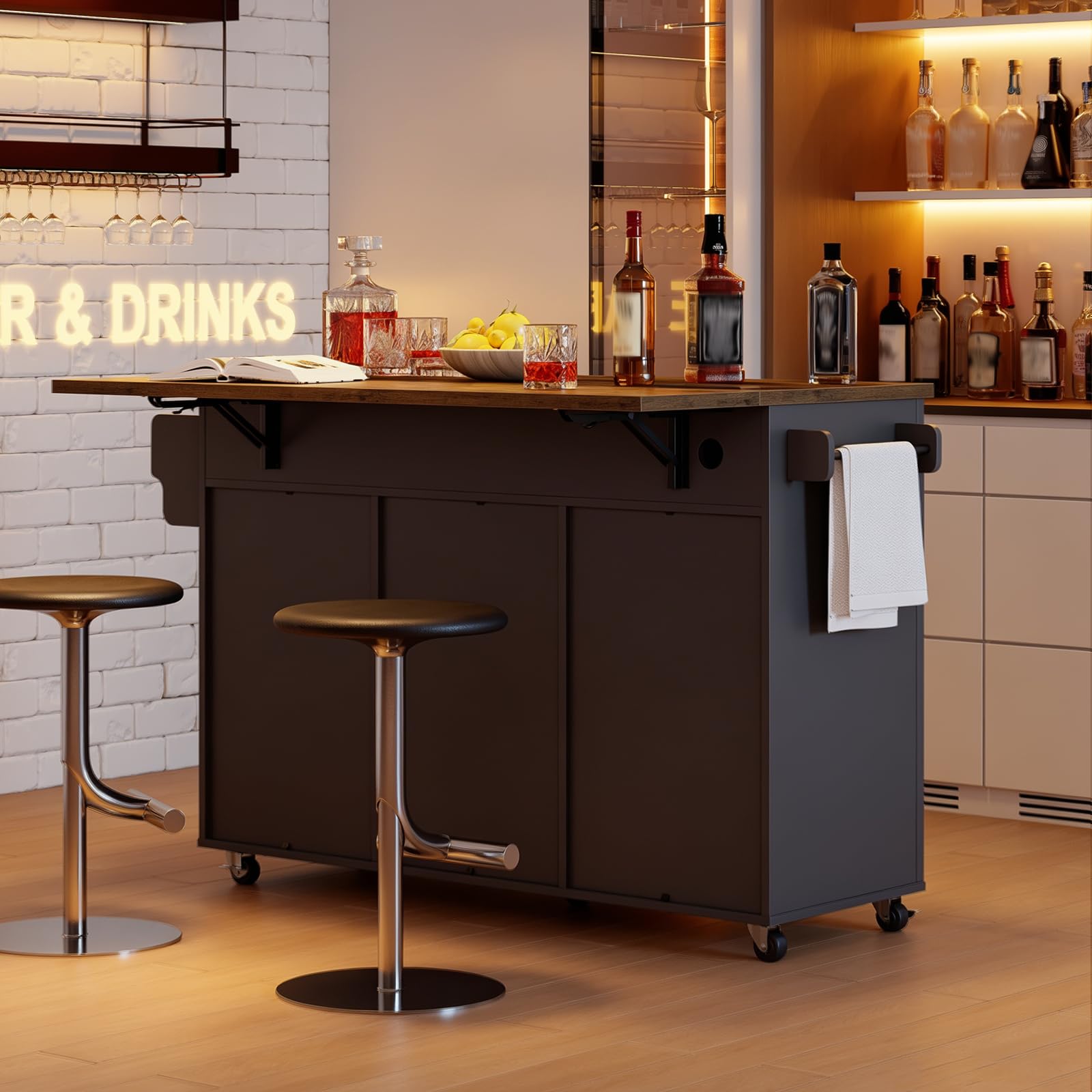 Kitchen Island with Storage & Drop-Leaf