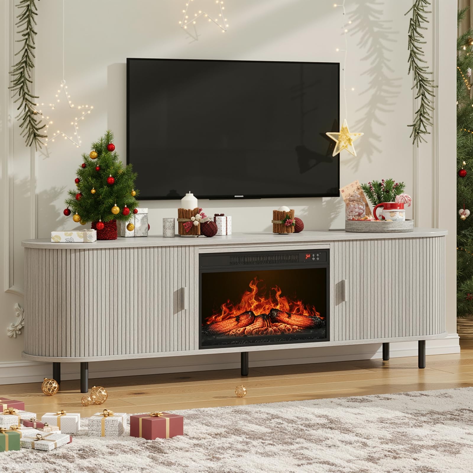 70.8" Fluted Fireplace TV Stand with 23" Electric Fireplace