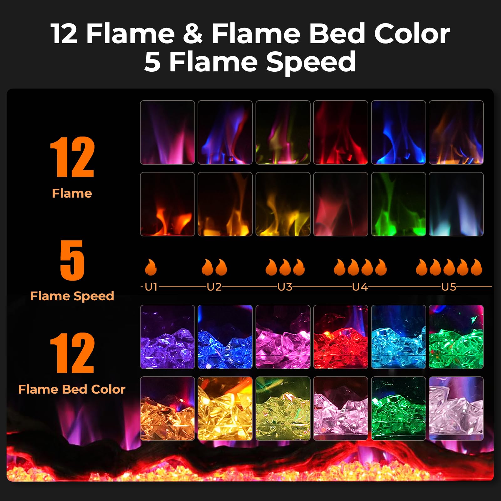 R.W.FLAME 42 Inch Electric Fireplace,Recessed & Wall Mounted Indoor Smart Fireplace Heater,Adjustable Flame Color & Speed,Touch Screen & Remote Control,Low Noise,with Timer,Alexa/WiFi Enabled