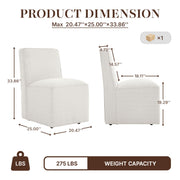 JOFFVIG Upholstered Dining Chair with Casters Set of 4, Armless Modern Rolling Chenille Dining Chairs with Wheels for Dining Room Bedroom Reading Room Living Room