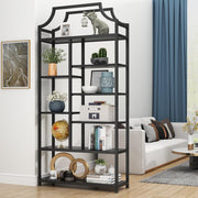 8-Tier Etagere Bookcase – Staggered Open Shelf with Metal Frame