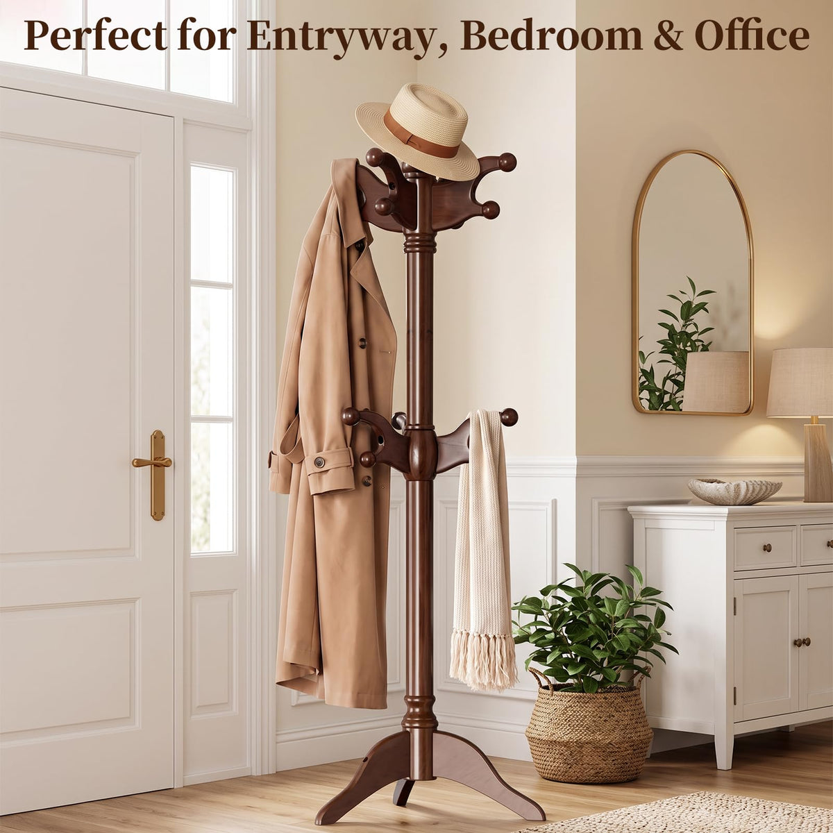 Solid Wood Coat Rack with 7 Hooks