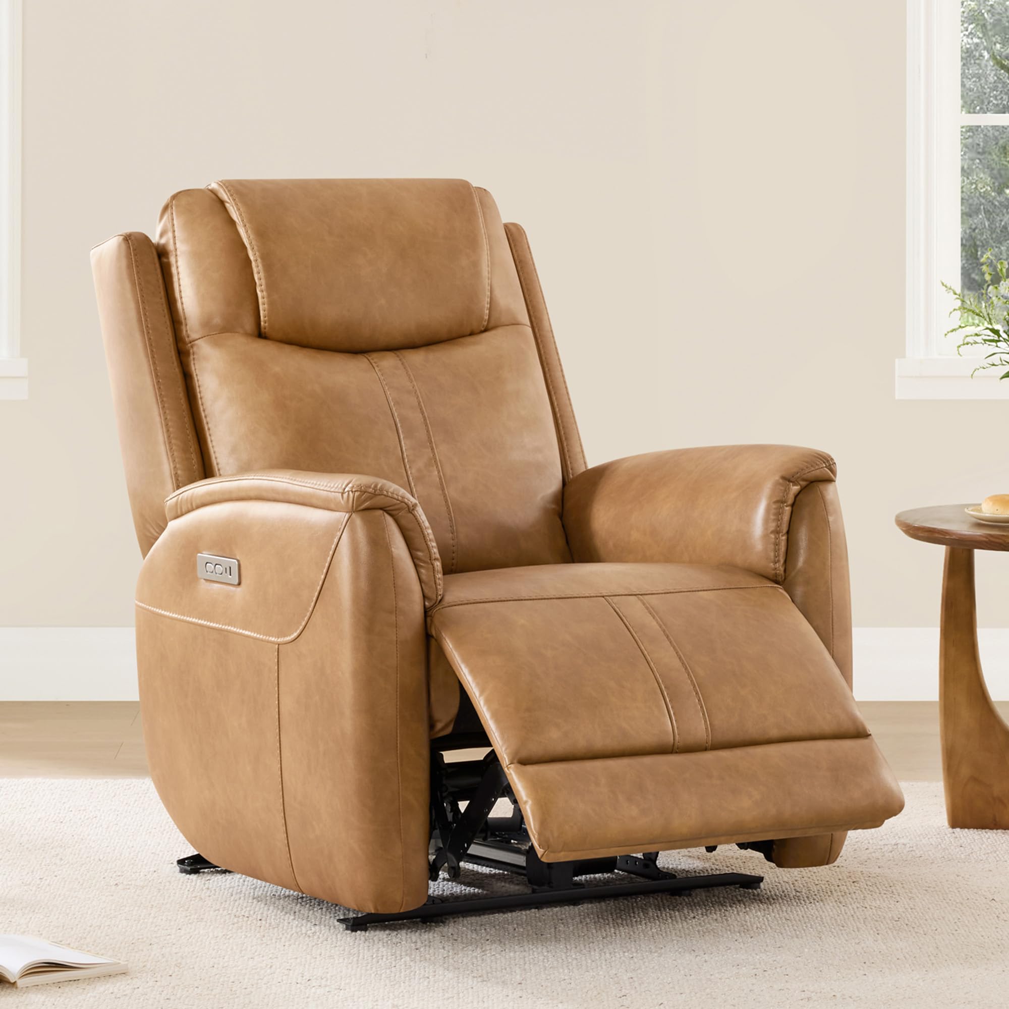 CHITA Power Recliner Chairs for Adults, Electric Leather Super Zero Gravity Recliner with USB & Type-C Charging Ports for Living Room, Bedroom & Home Theater Relaxation, Faux Leather in Camel