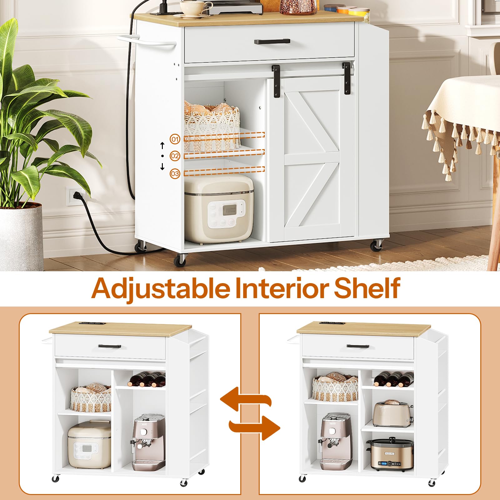 Rolling Kitchen Island with Power Outlet