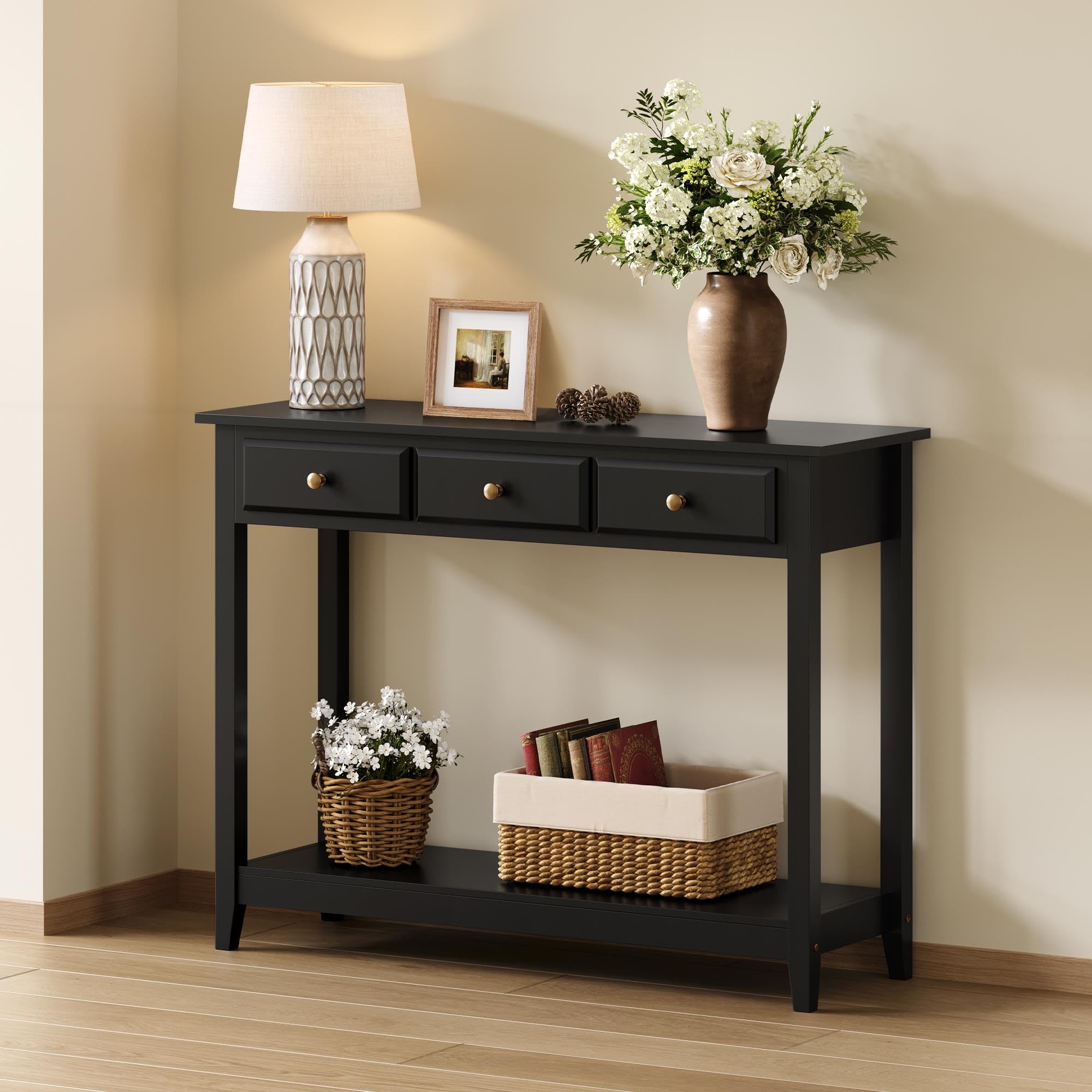 Console Table with 3 Drawers & Storage Shelf