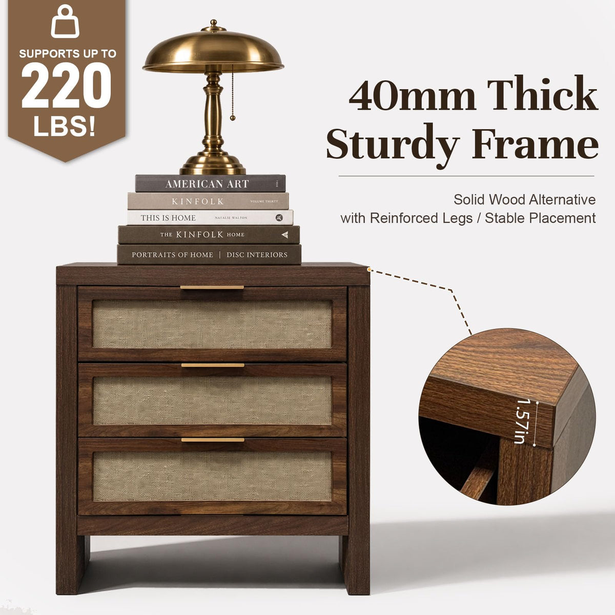 Walnut 3-Drawer Nightstand