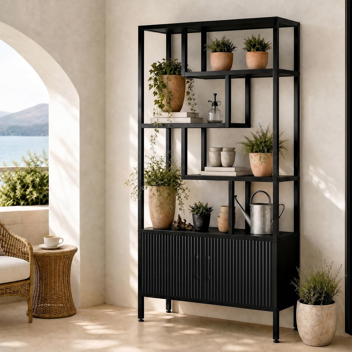 5-Tier Bookcase with Fluted Cabinet