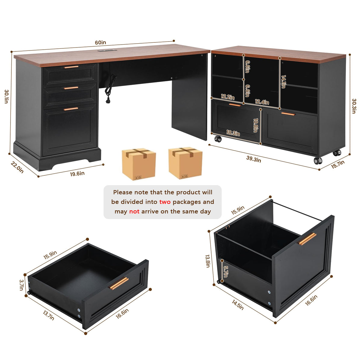 Executive Desk with Mobile File Cabinet