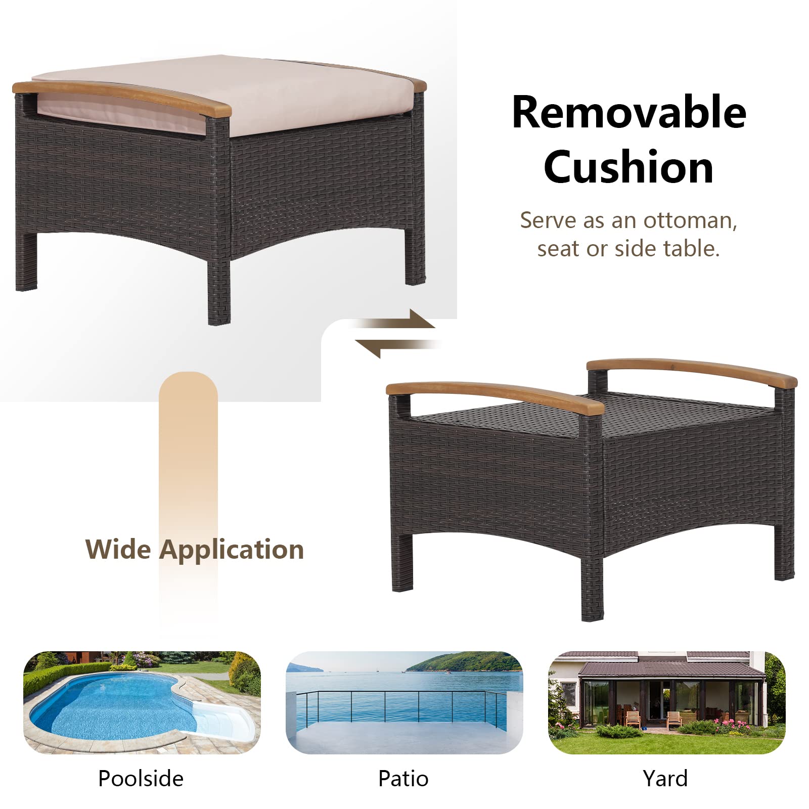 Outdoor Wicker Patio Ottomans Set of 2