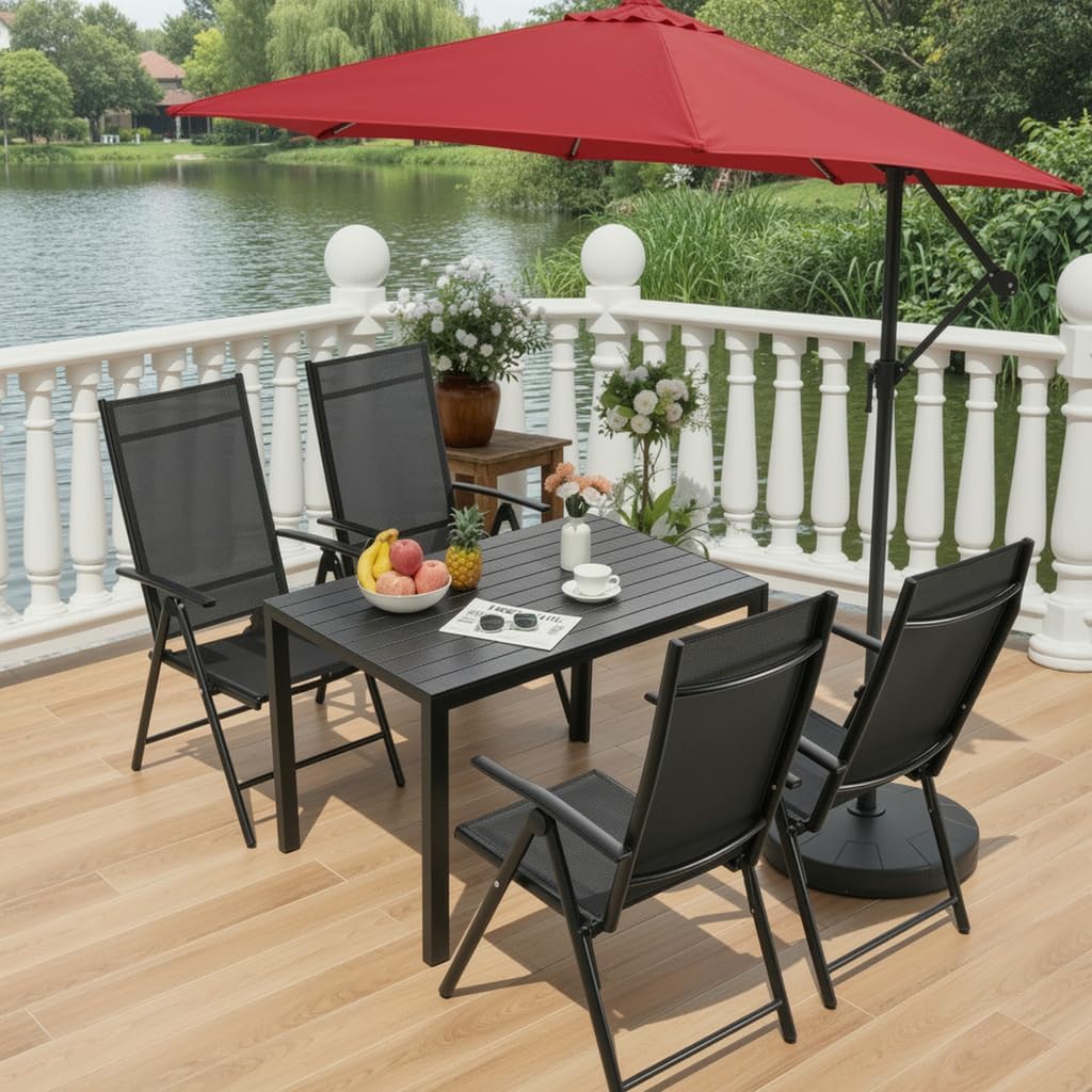 LIFERUN Outdoor Patio Table for 4-6 Person, 43×28in Rectangle Outdoor Dining Table with Wooden-Like Top and Aluminum Frame, Heat and Weather Resistant, Ideal for Garden, Patio, Poolside, Porch, Black