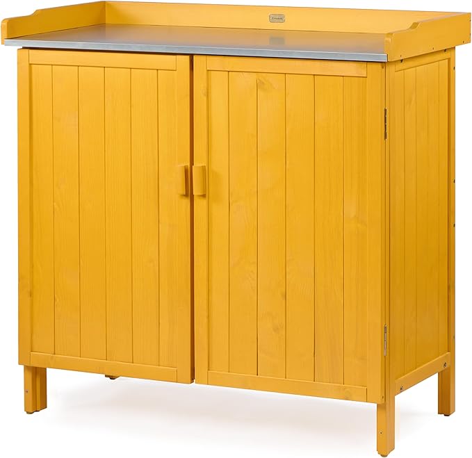 Outdoor Storage Cabinet with Potting Bench & Metal Tabletop