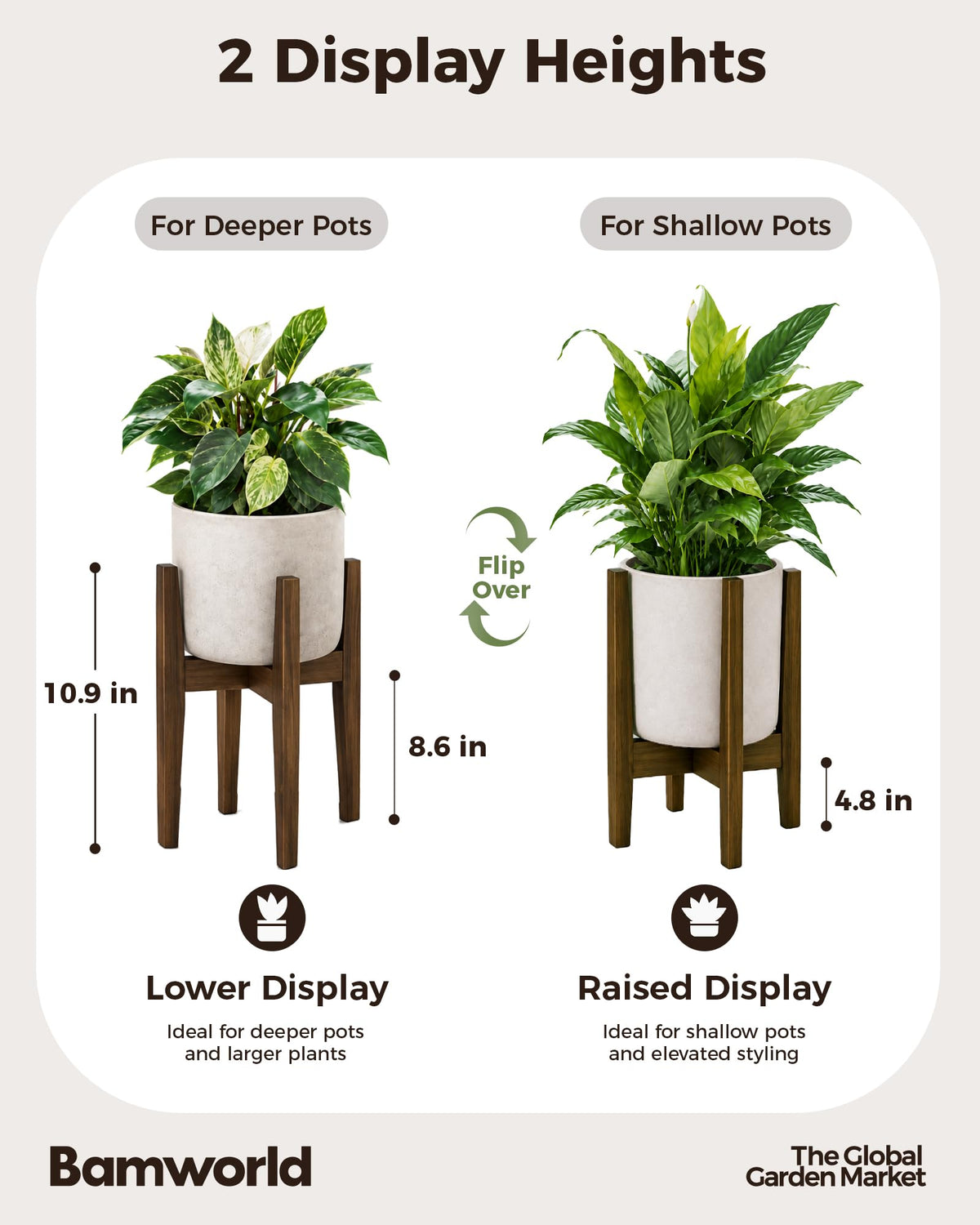 Bamworld Adjustable Plant Stand Indoor Bamboo Plant Stand Brown