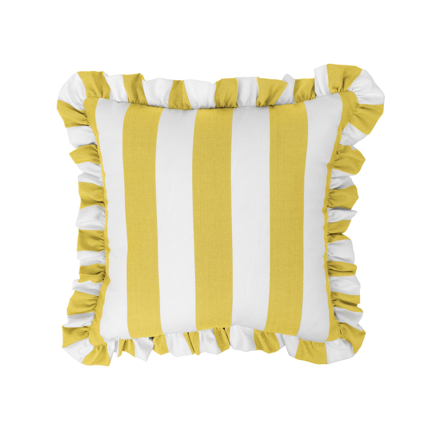 Sherry Kline Cabana Stripe Outdoor Throw Pillow Set of 2, 18x18 Inch Square Decorative Cushions with 2" Ruffle Trim, Reversible Indoor Patio Porch Pool Sofa Accent Pillows, Made in USA – Yellow/White