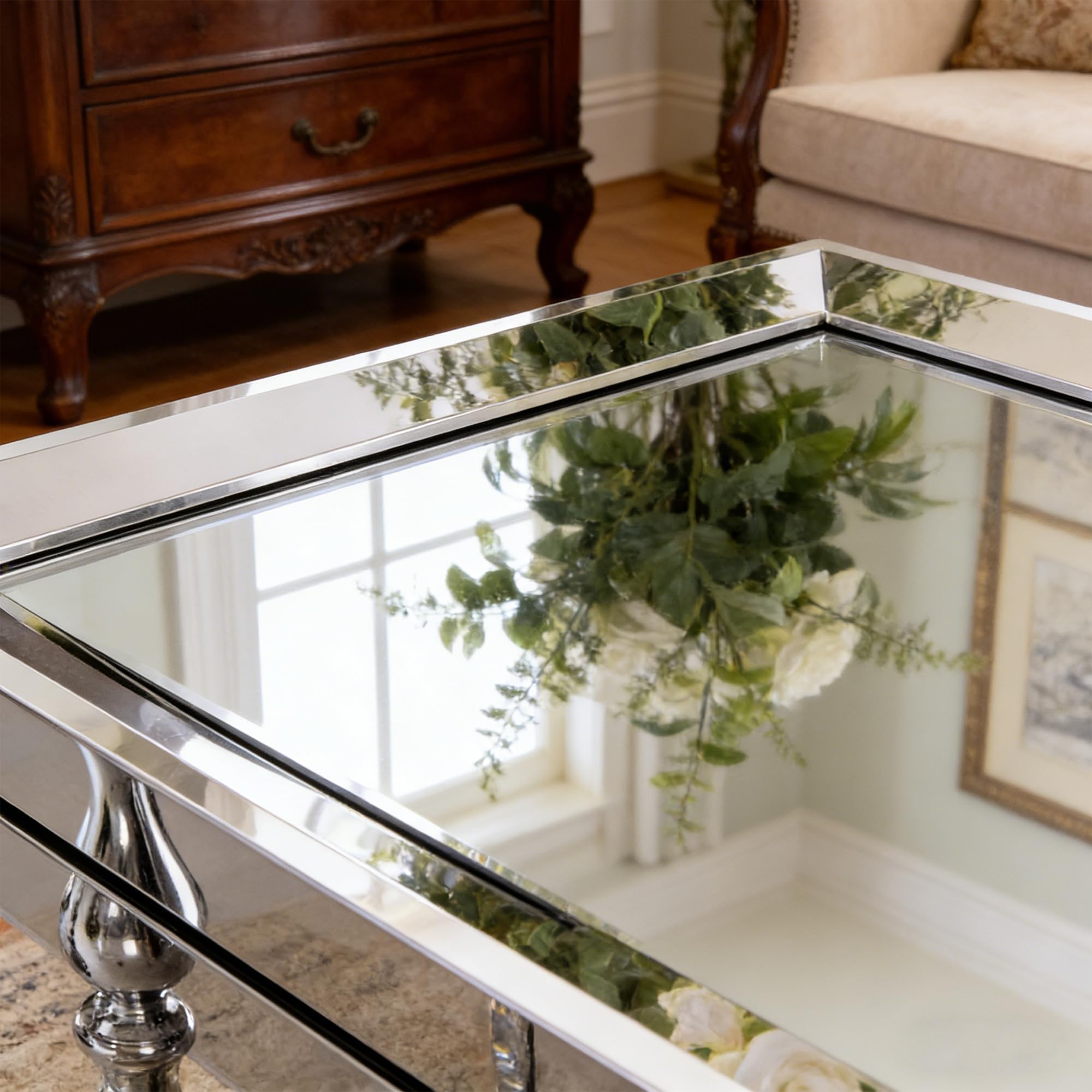 Large Rectangular Wall Mirror with Stainless Steel Frame