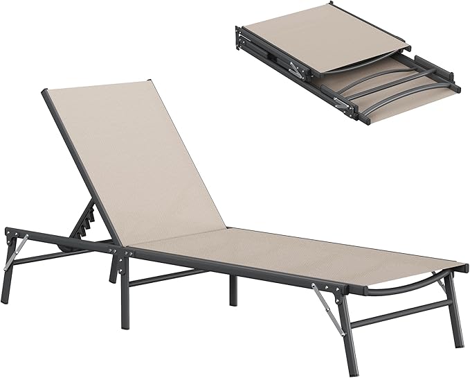 Foldable Patio Lounge Chair Set with Side Table