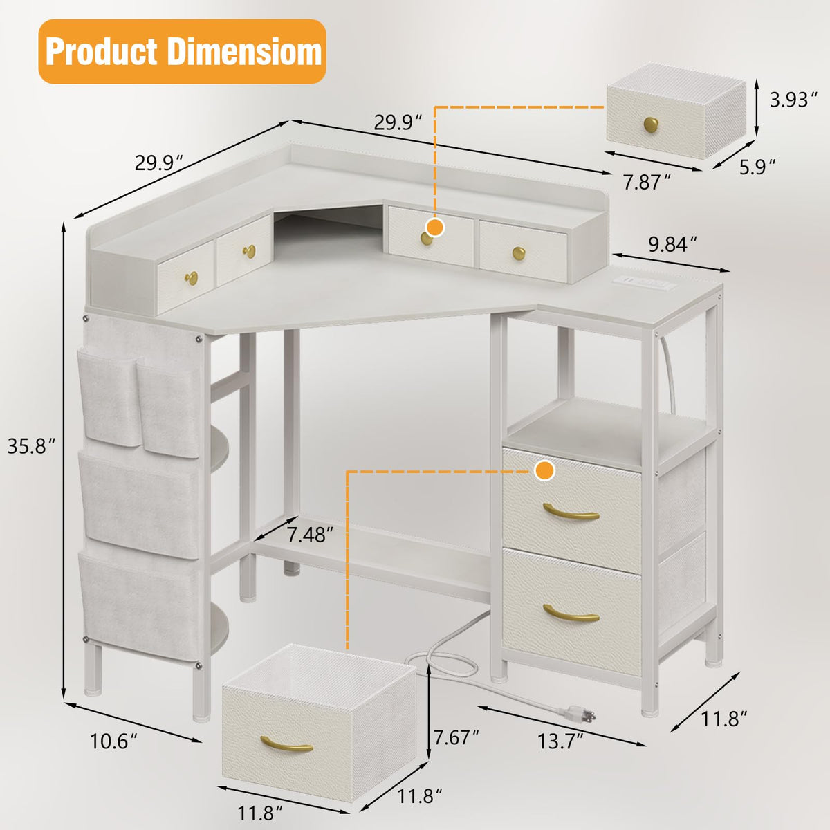Corner Vanity Desk with Charging Station