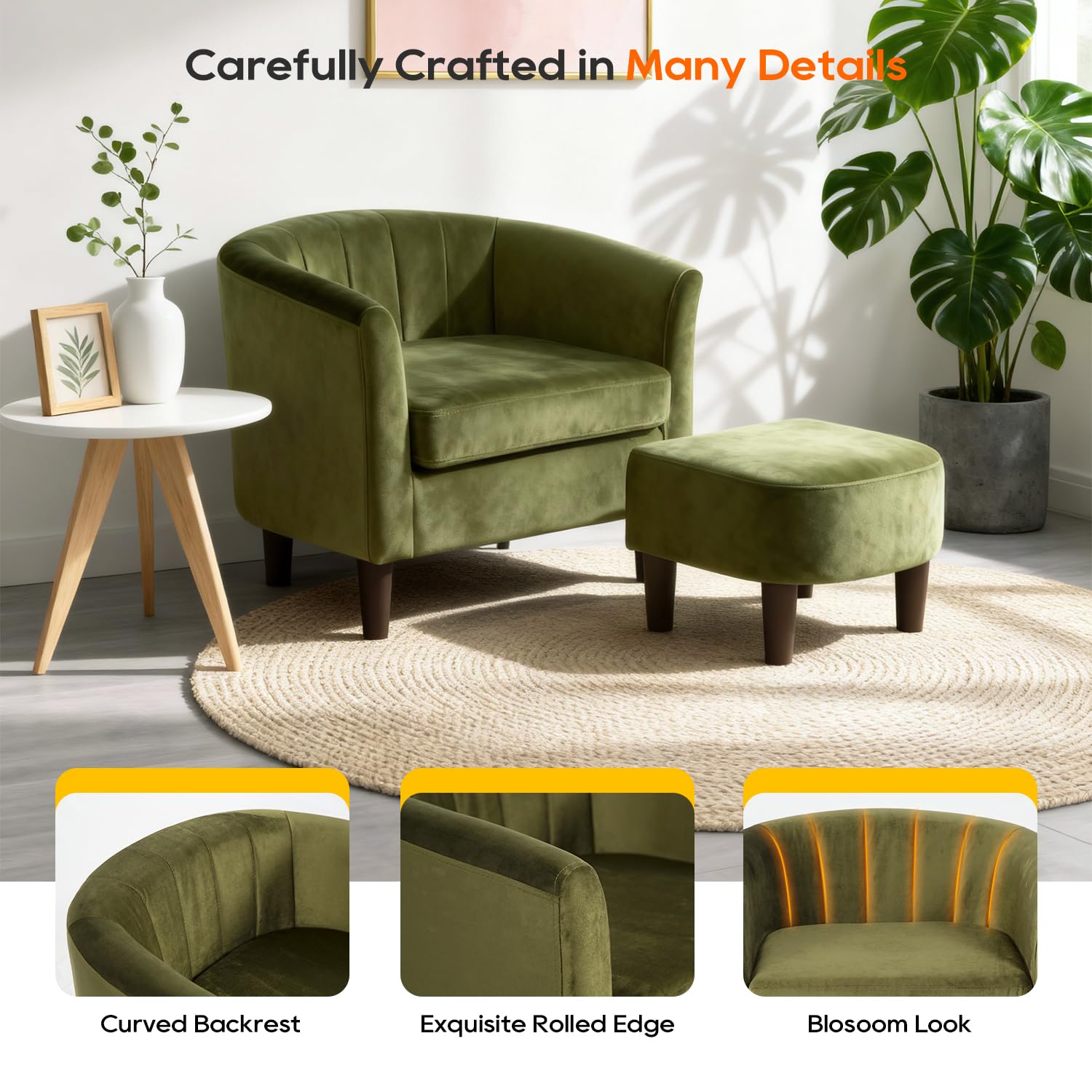 Velvet Accent Chair with Ottoman