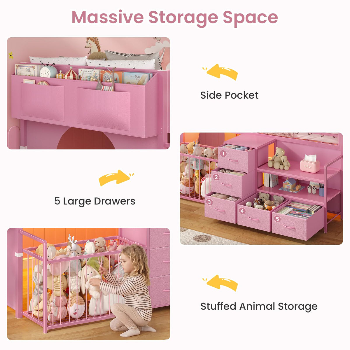 Low Loft Bed with Drawers & Shelves