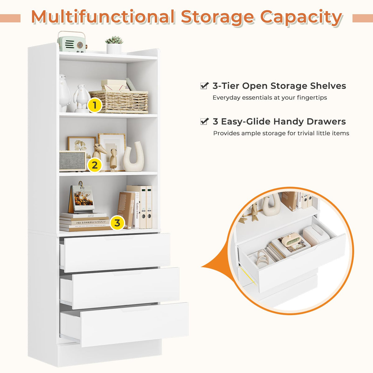 Tall Bookcase with Drawers