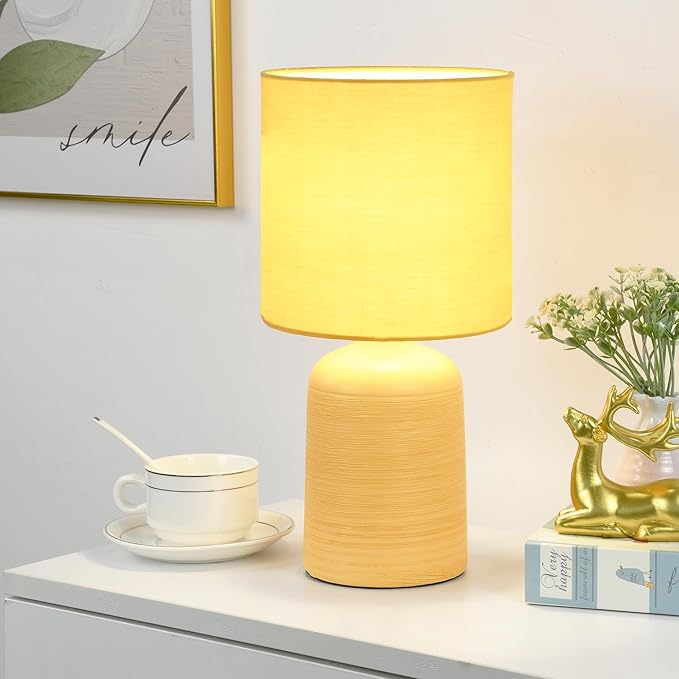 Small Ceramic Table Lamp with Fabric Shade