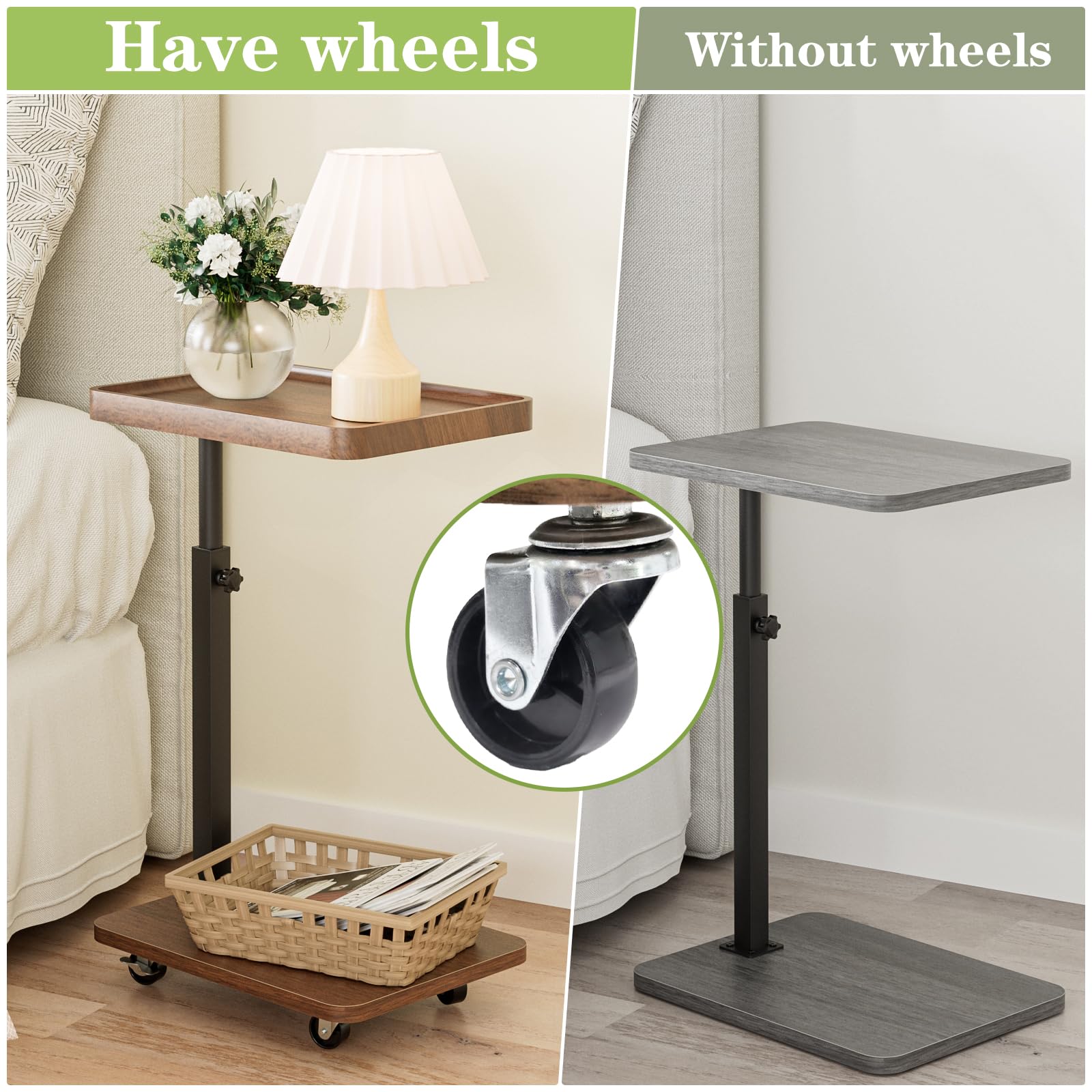 Katrawu TV Tray Table for Eating,Sofa Armrest & 360° Swivel &Height Adjustable End Side Table for Couch,Snack Table for Sofa, Bedroom, Living Room, C Shaped End Table(Brown+Black)