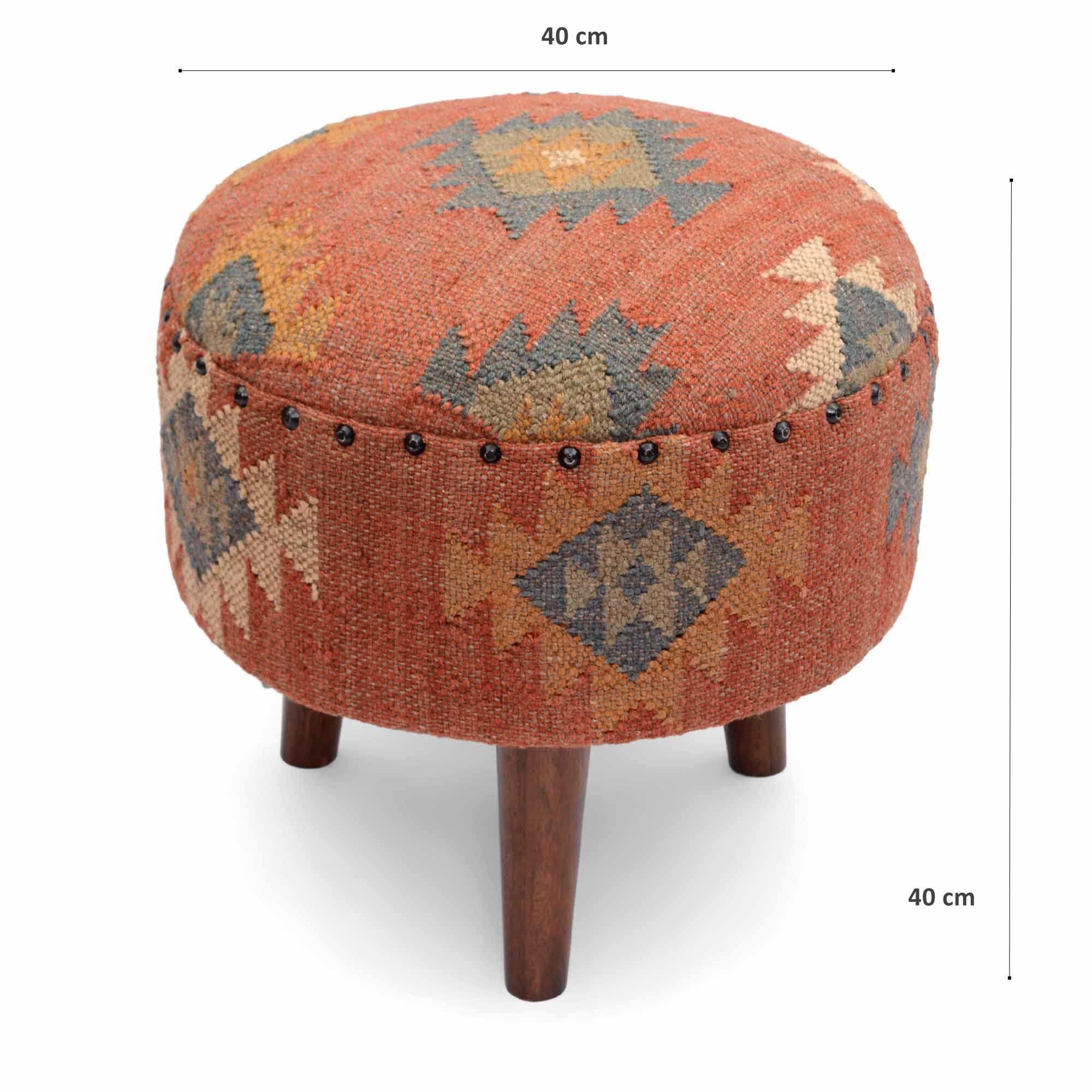 Round Kilim Jute Stool Ottoman