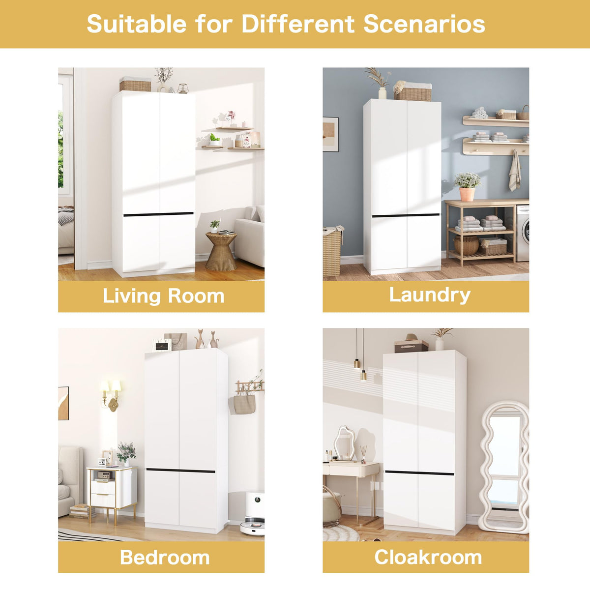 White Armoire Wardrobe Closet with 2 Doors: 75" H x 31.5" W