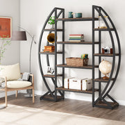 Triple Wide Oval Etagere Bookcase – 5-Tier, 12 Shelves, Industrial Metal Frame