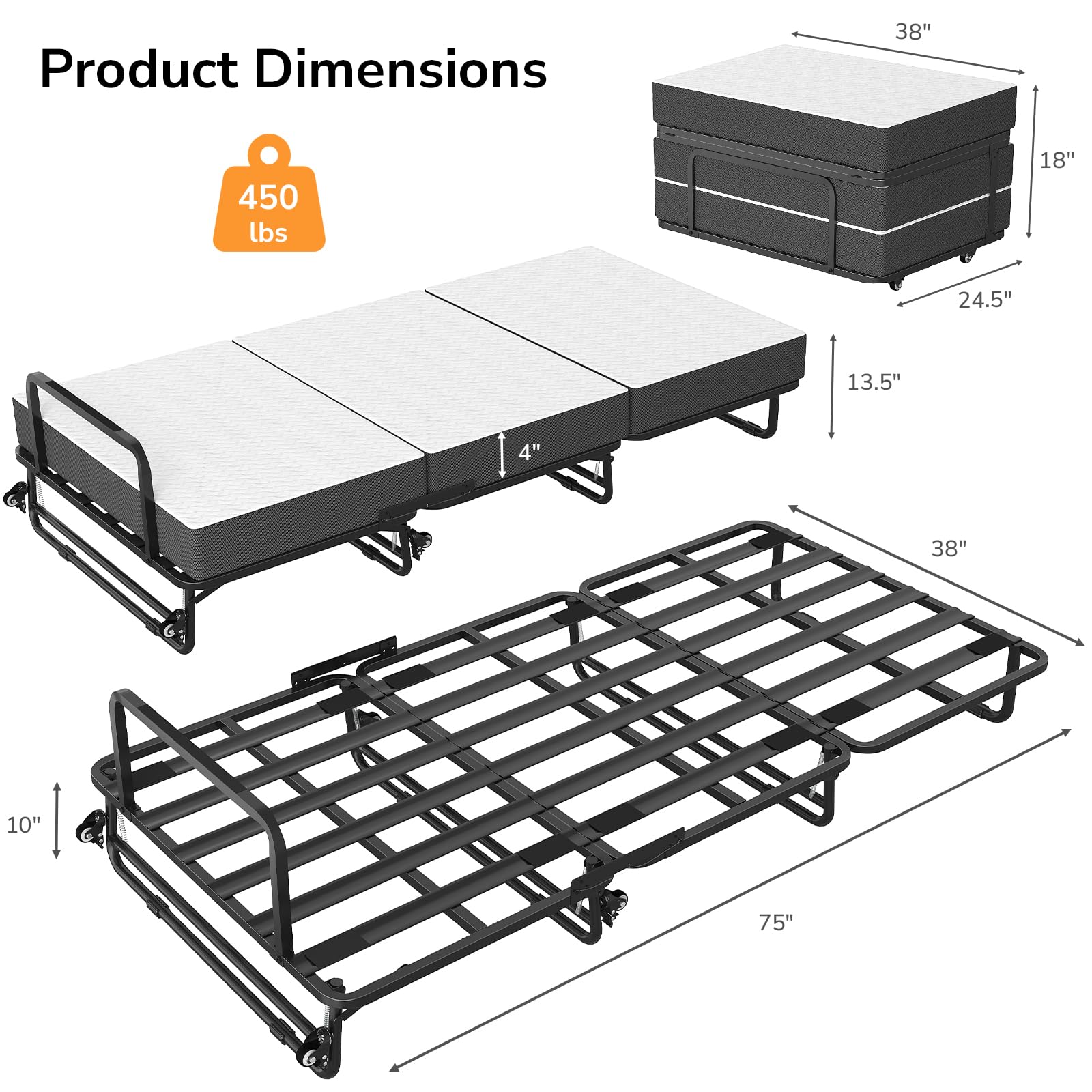 Folding Bed with Mattress - Twin