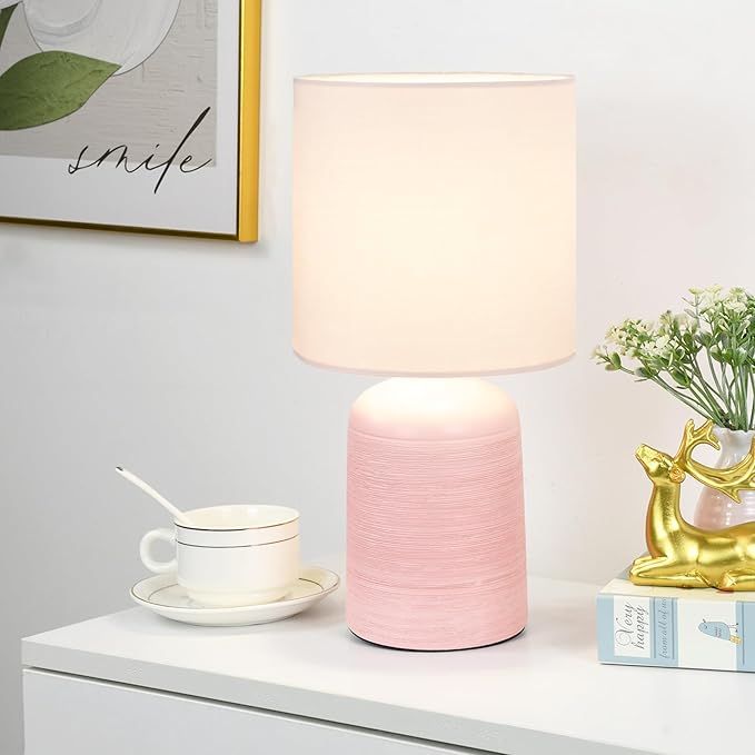 Small Ceramic Table Lamp with Fabric Shade