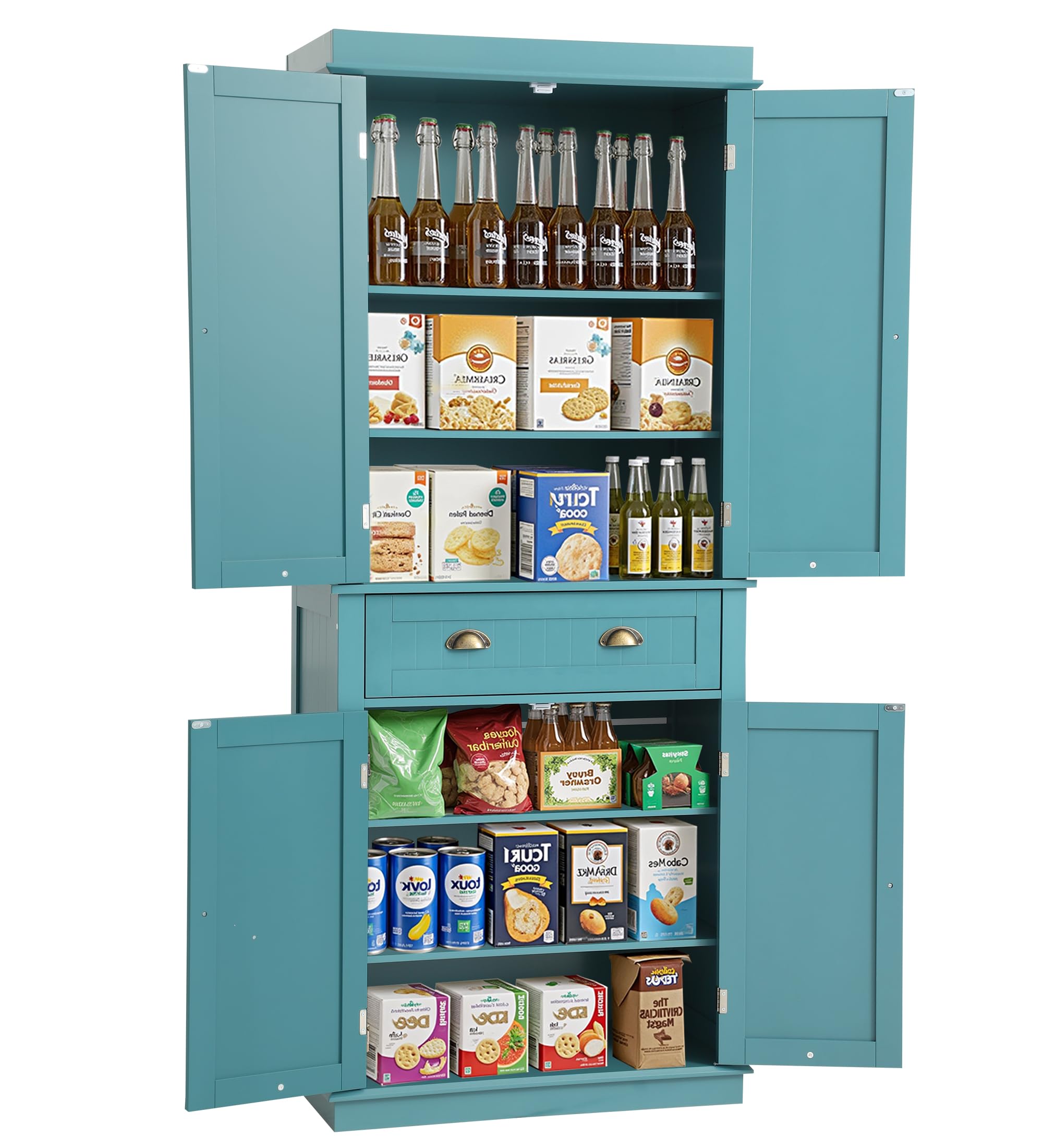 KIGOTY 72" Tall Kitchen Pantry Cabinet with Drawer and 4 Adjustable Shelves, Freestanding Pantry Storage Cabinets, Wood Cupboard Pantry Cabinet for Kitchen, Dining Room, Living Room, Turquoise