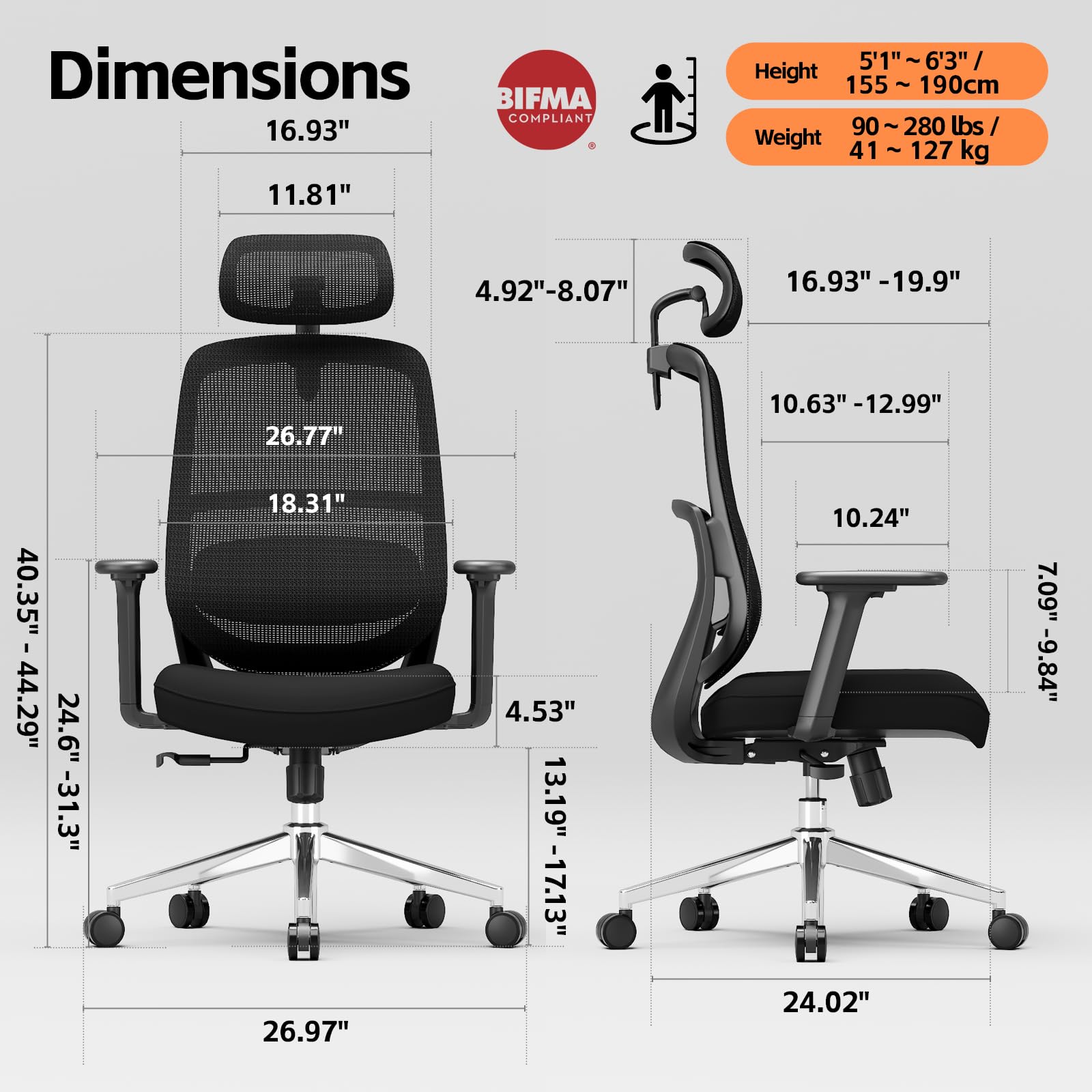 Ergonomic High-Back Office Chair with 3D Lumbar Support