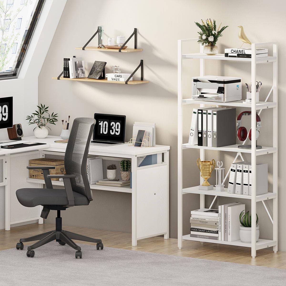 5-Tier White Oak Bookshelf