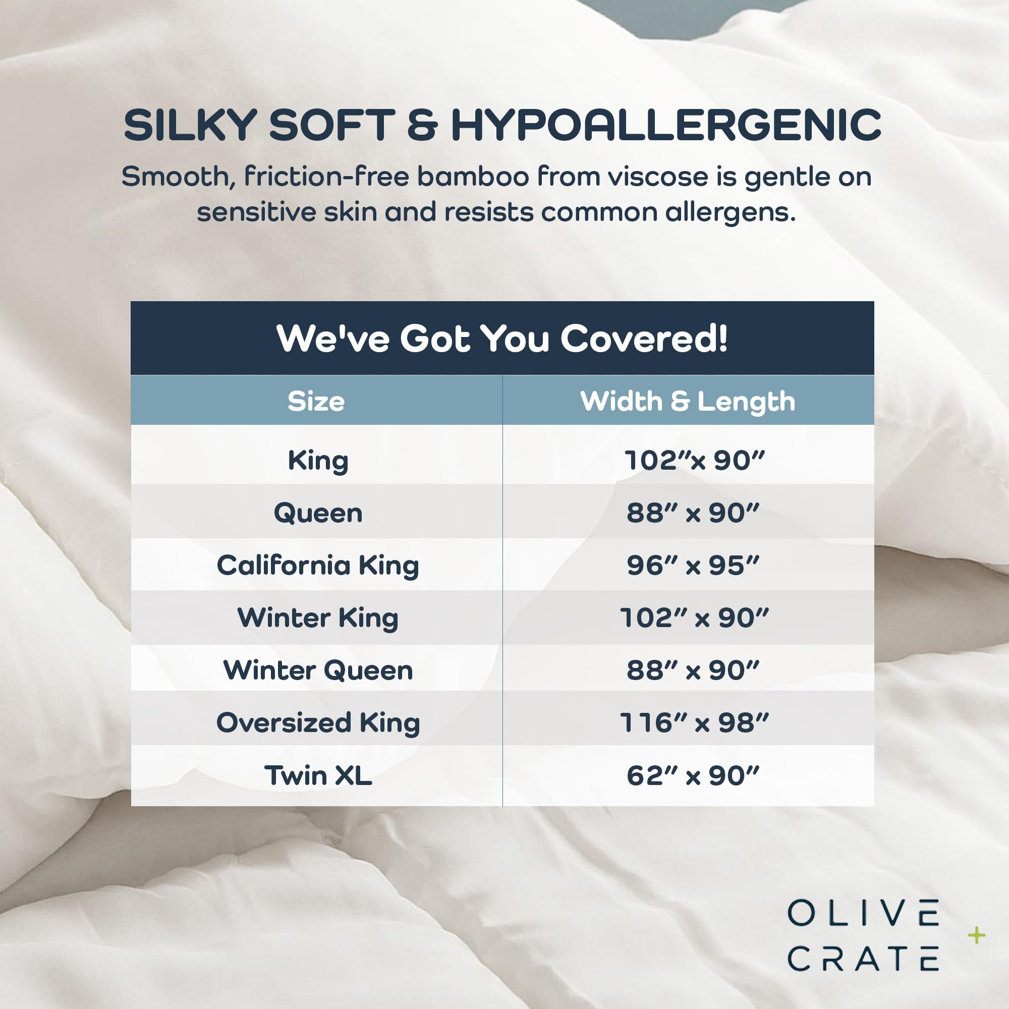 Olive + Crate Cooling Down Alternative Comforter - Hypoallergenic King Size Duvet Insert Lightweight - All Seasons Plush Design Bamboo Comforter - 100% Bamboo Viscose Outer Cover - White 102"x90"
