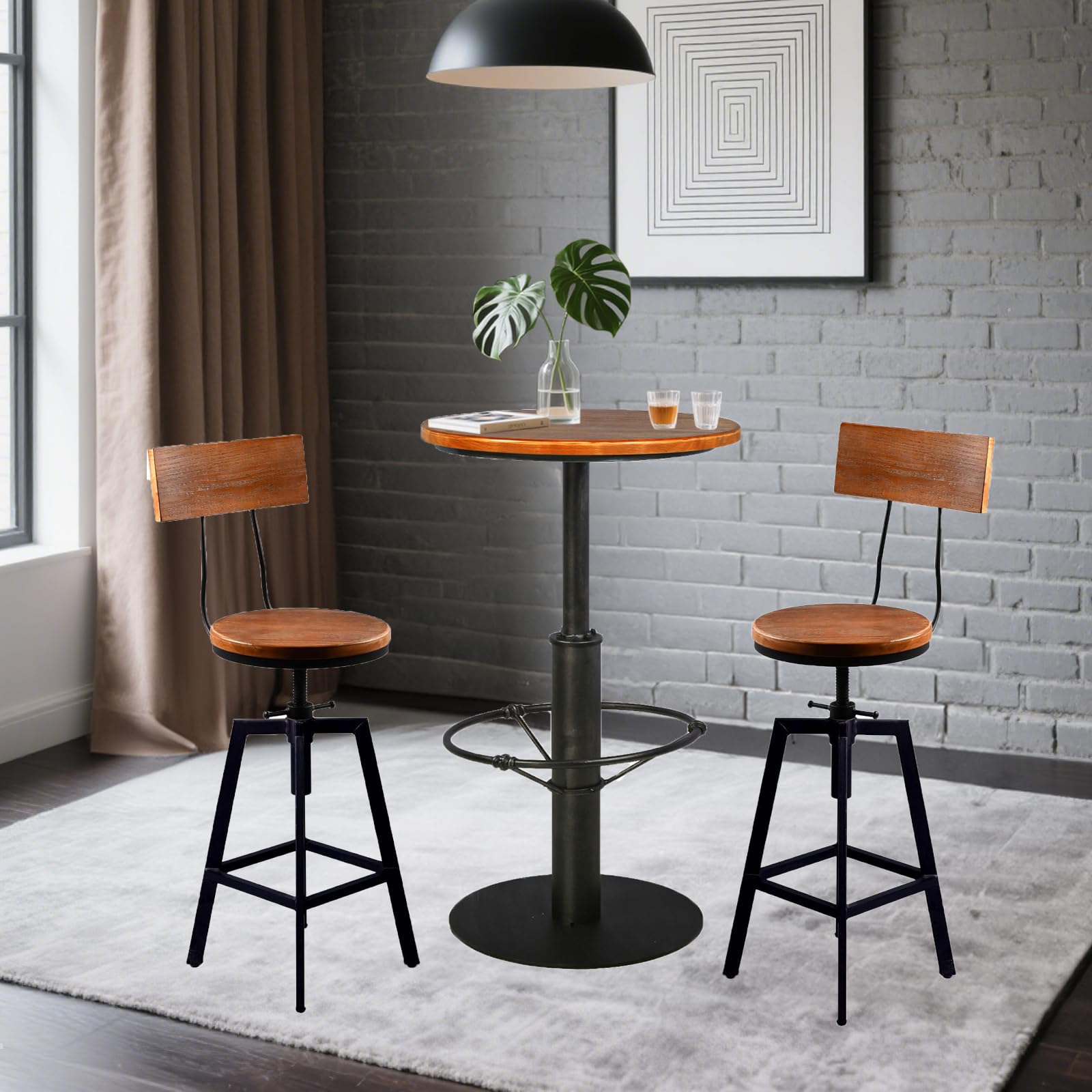 Industrial 3-Piece Pub Table Set with 2 Stools