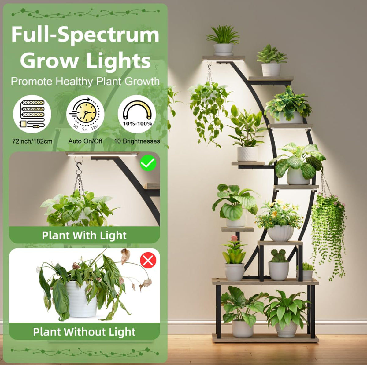 2 Pack Plant Stand Indoor with Grow Lights, 9 Tier Large Tall Plant Shelf
