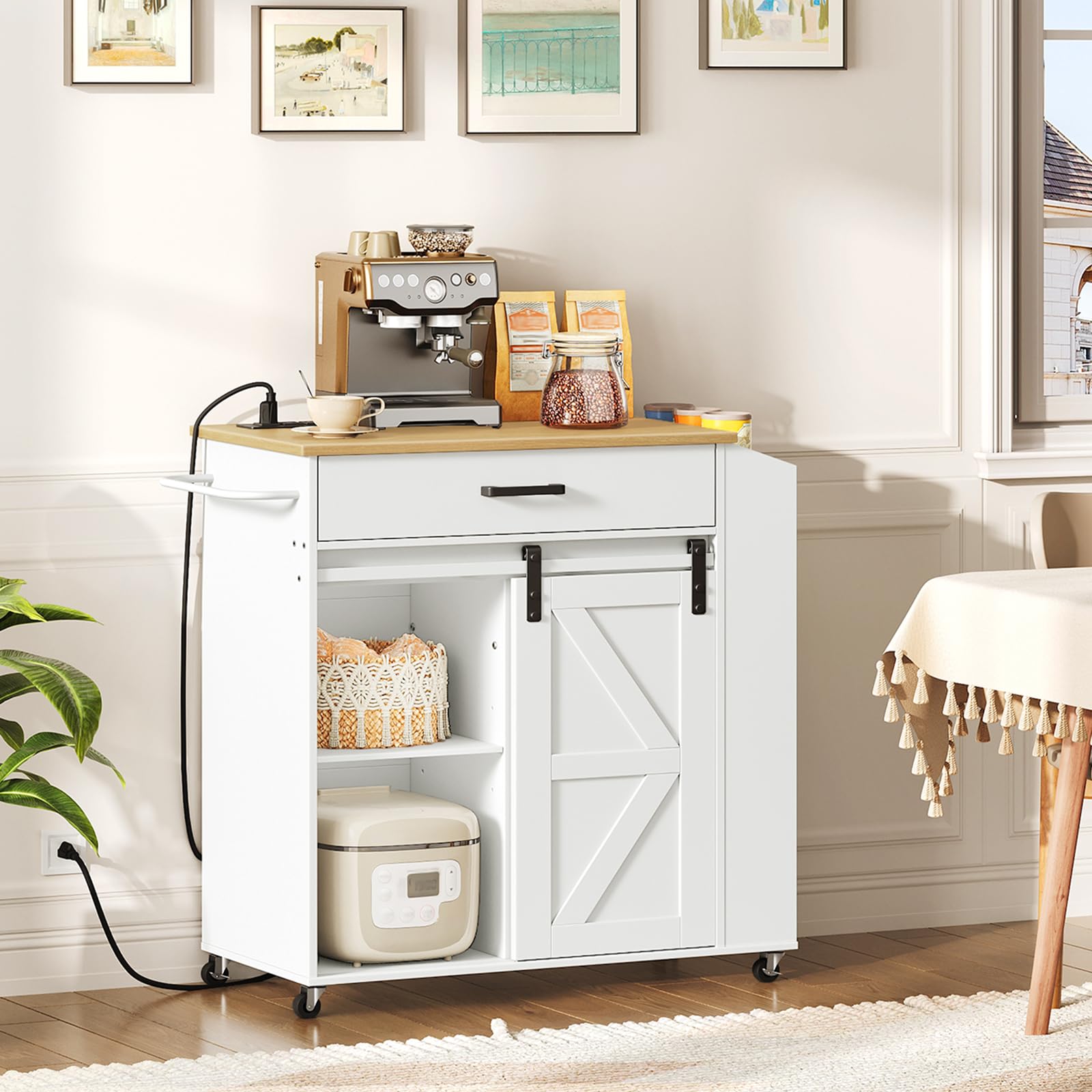 Rolling Kitchen Island with Power Outlet