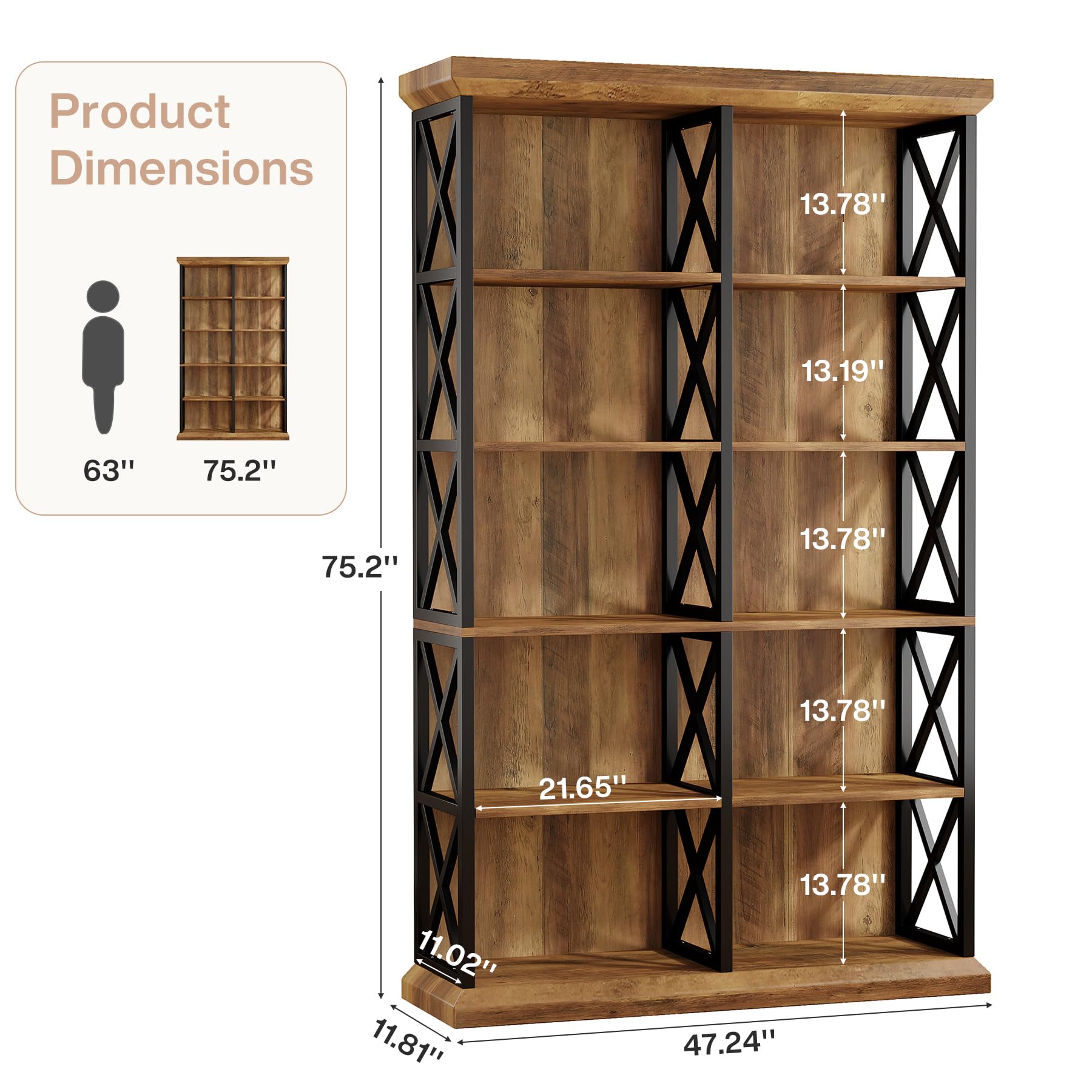 6-Tier Double Wide Industrial Bookshelf, 75"H