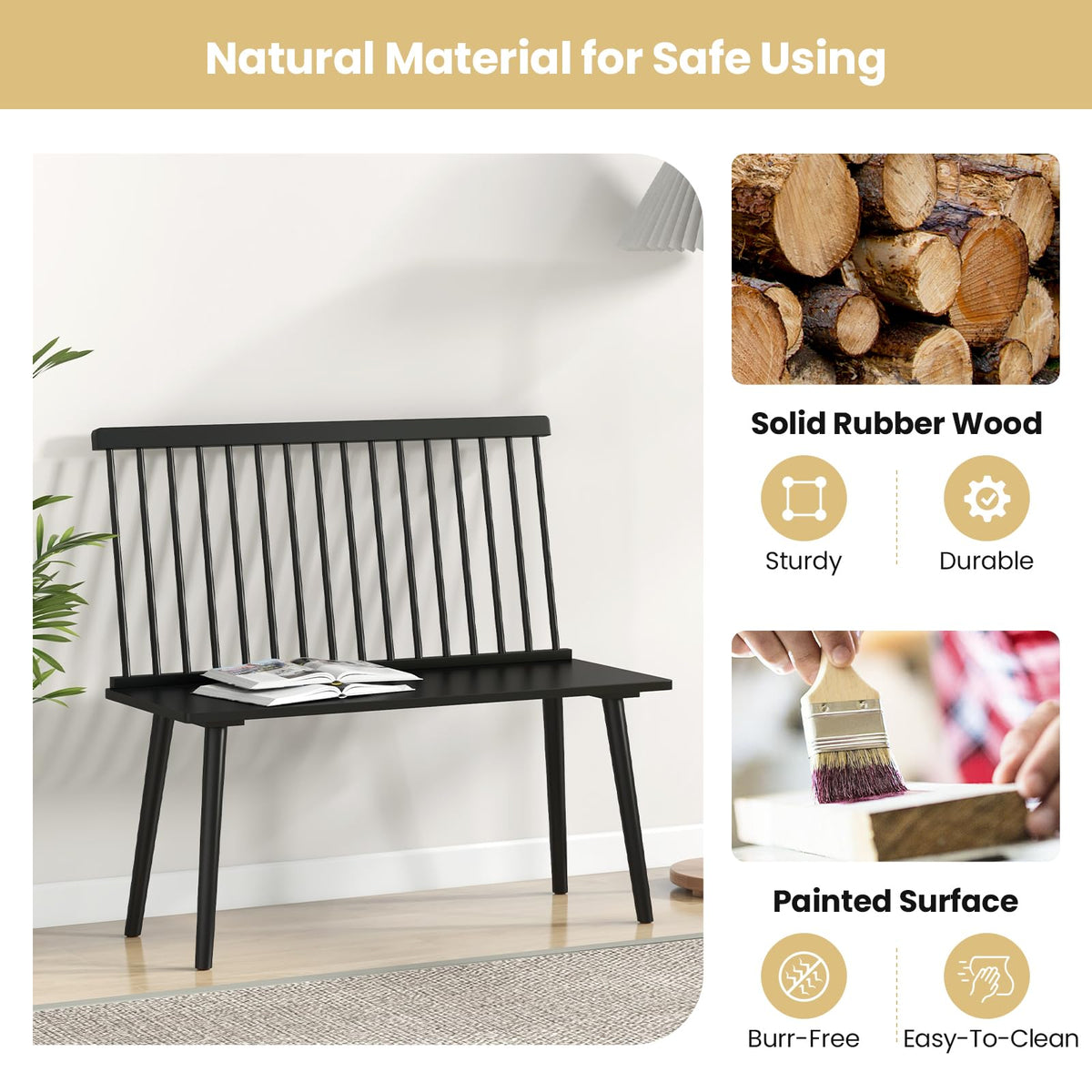 Black Windsor Dining Bench