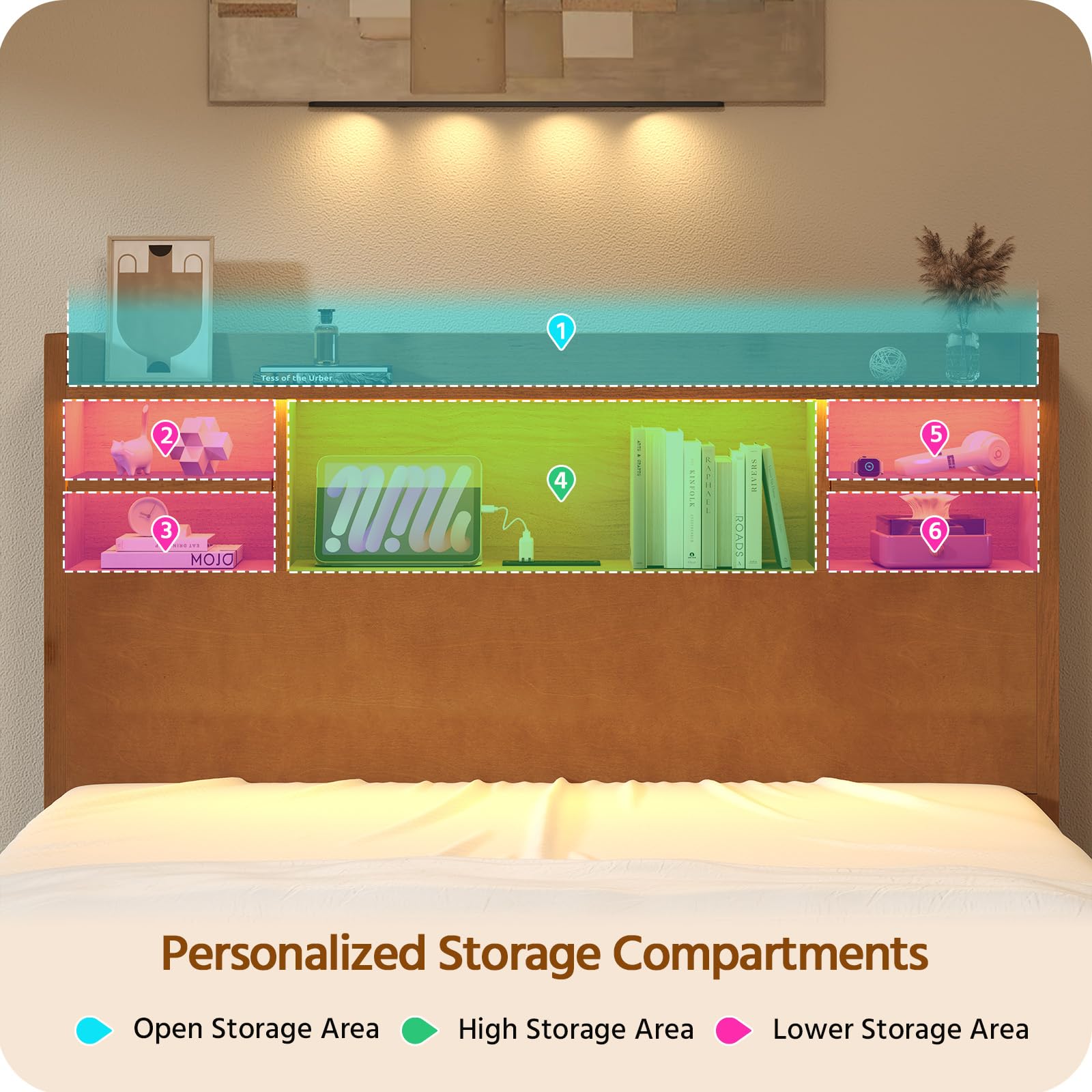 Solid Wood Bed Frame with RGB LED Headboard | Remote & App Control