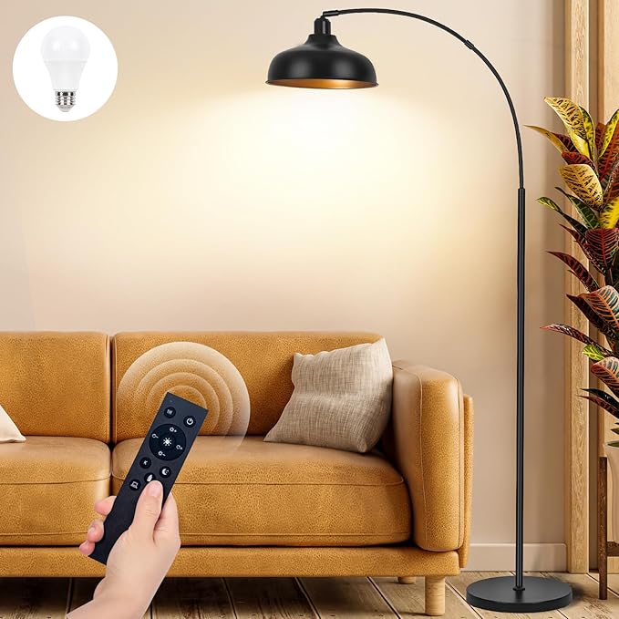 Arc Floor Lamp with Remote Control, Dimmable, 360° Adjustable Shade