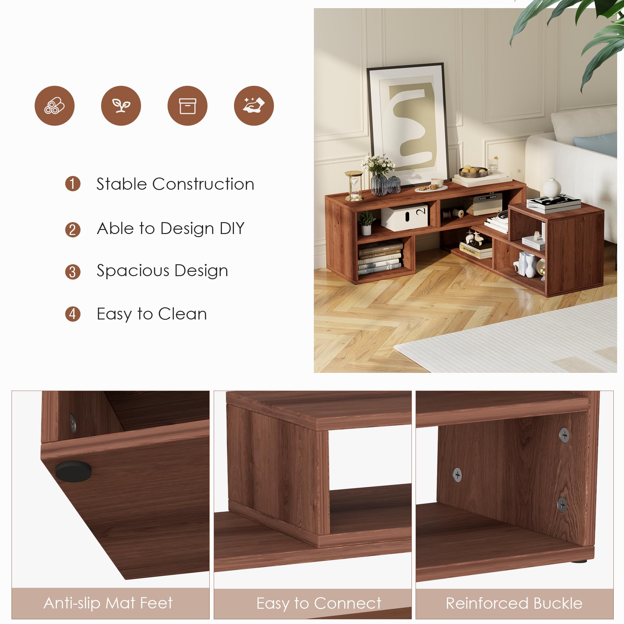 2-Piece Bookshelf TV Stand with Storage