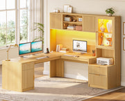 L-Shaped Desk with Hutch & RGB LED Lighting